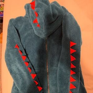 Hanna Andersson Blue Marshmallow Fleece Jacket with Orange Dino Spikes